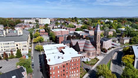 springfield massachusetts aerial over neighborhoods, apartments and homes and businesses