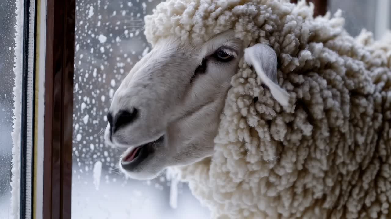 ovejas en una ventana en invierno