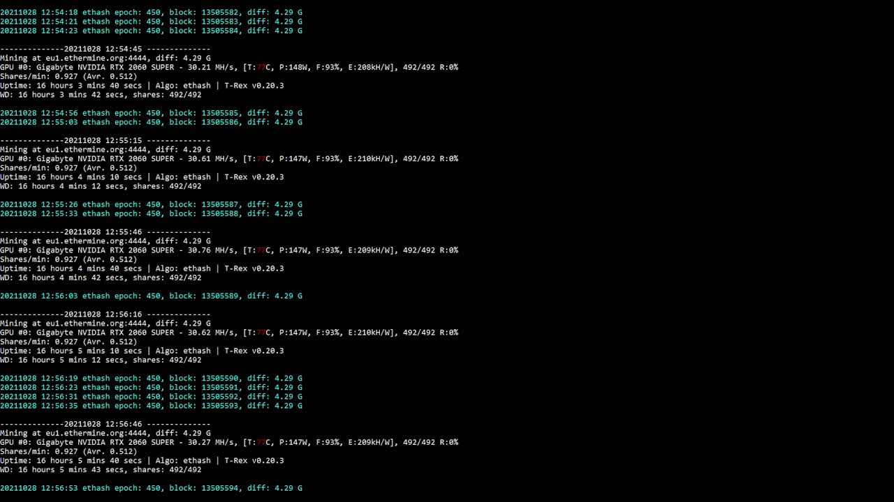 Ethereum mining   on a black screen scrolling past