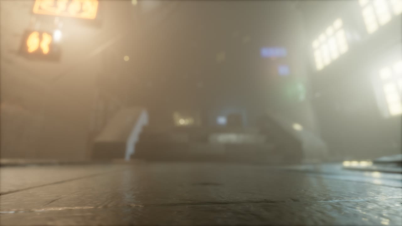 luces de neón en enfoque suave en la calle con niebla por la noche