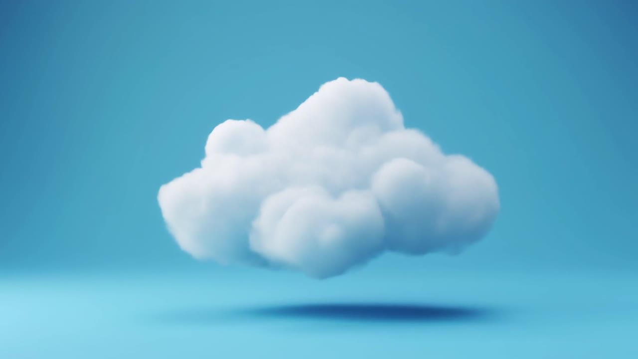 Nuvola bianca 3D animata che si trasforma su sfondo blu