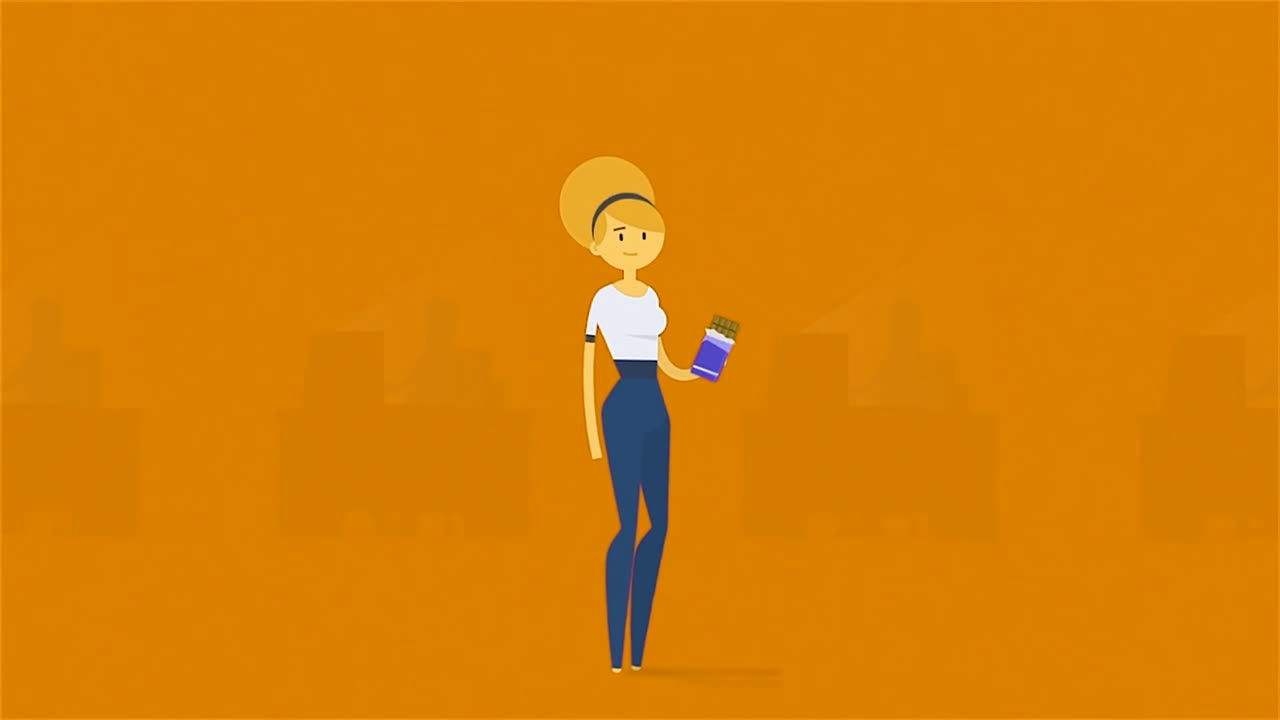 mujer con una barra de chocolate