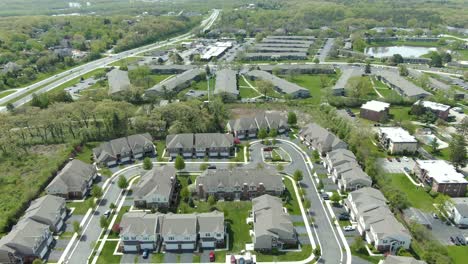 aerial shot of a modern urban neighborhood in the midwest, western suburbs of chicago, near willowbrook, illinois