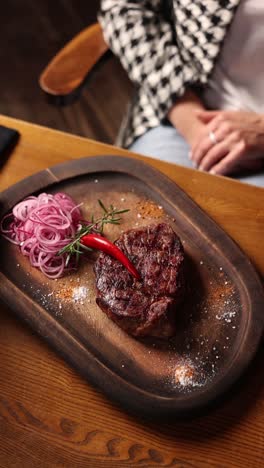 steak dinner with woman