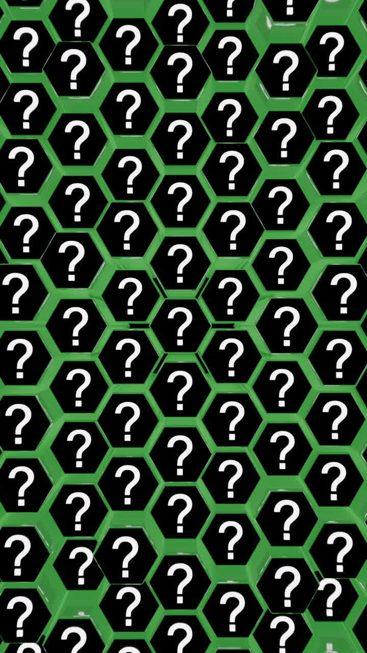 Motivo di simboli a punto interrogativo su esagoni verdi