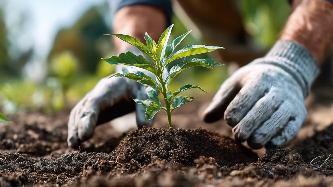 Nurturing New Life: A Close-Up on the Care and Planting of Young Seedlings in Fertile Soil by Dedicated Hands Committed to Cultivation and Growth