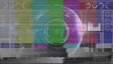 animation of data processing over globe and interference on black background