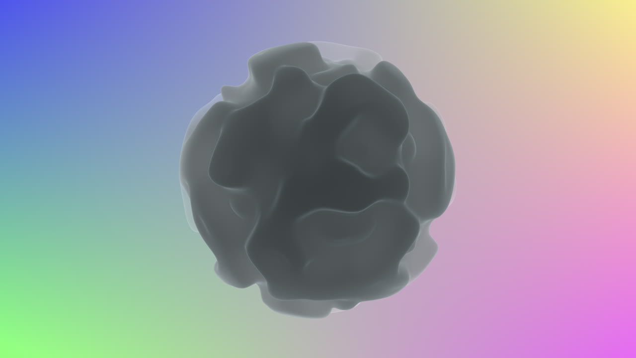 Abstract floating black blob on pastel gradient background, minimal 3D motion