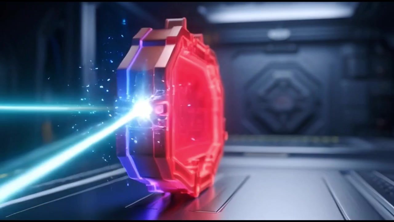 Laser Beam Interacting with a Glowing Futuristic Energy Core