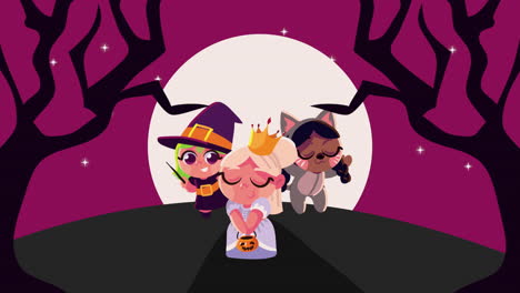 escena de halloween con niños disfrazados