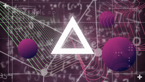 digital animation of abstract shapes moving against mathematical equations on purple background