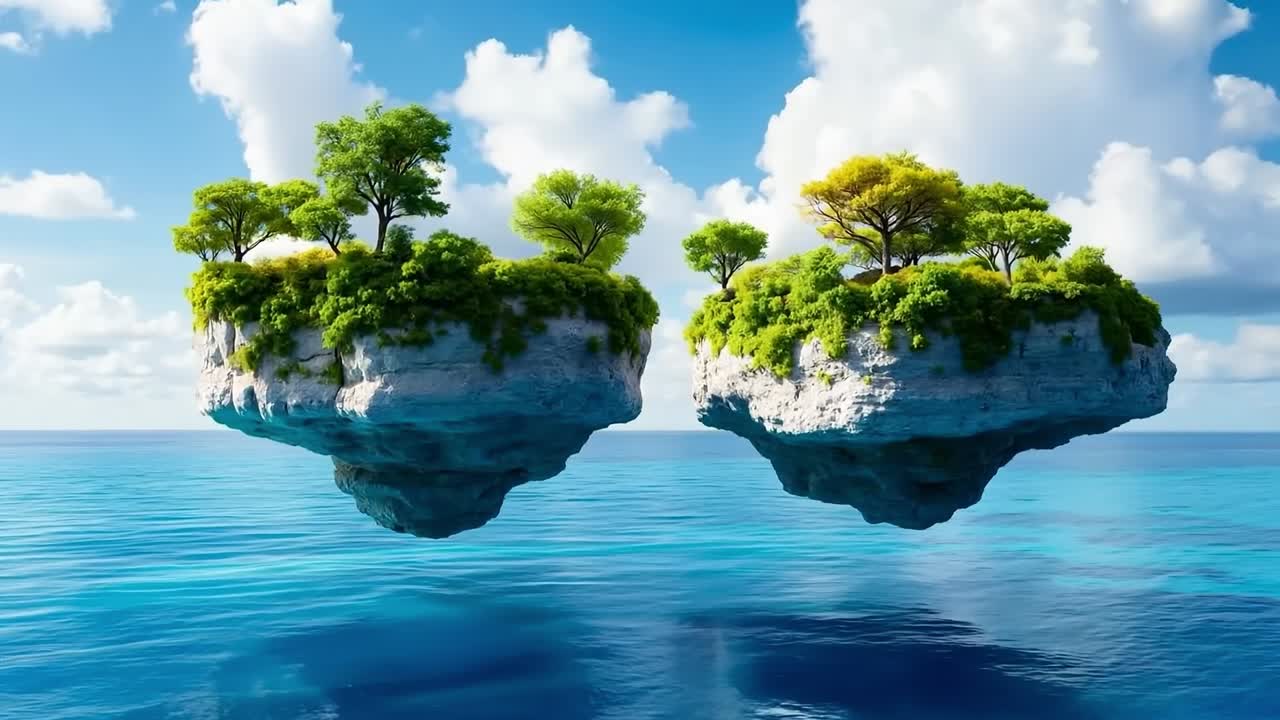 un par de pequeñas islas flotando en el medio del océano