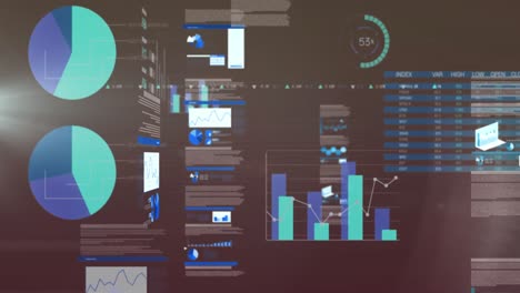 animación del procesamiento de datos estadísticos y punto de luz contra un fondo gris