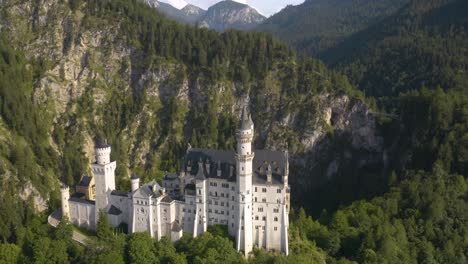 aerial view of magical fairy tale castle in bavaria, germany