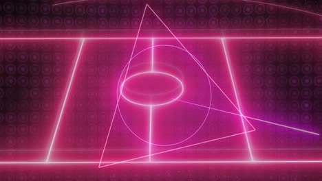 animation of neon pink sports field and neon geometric shapes