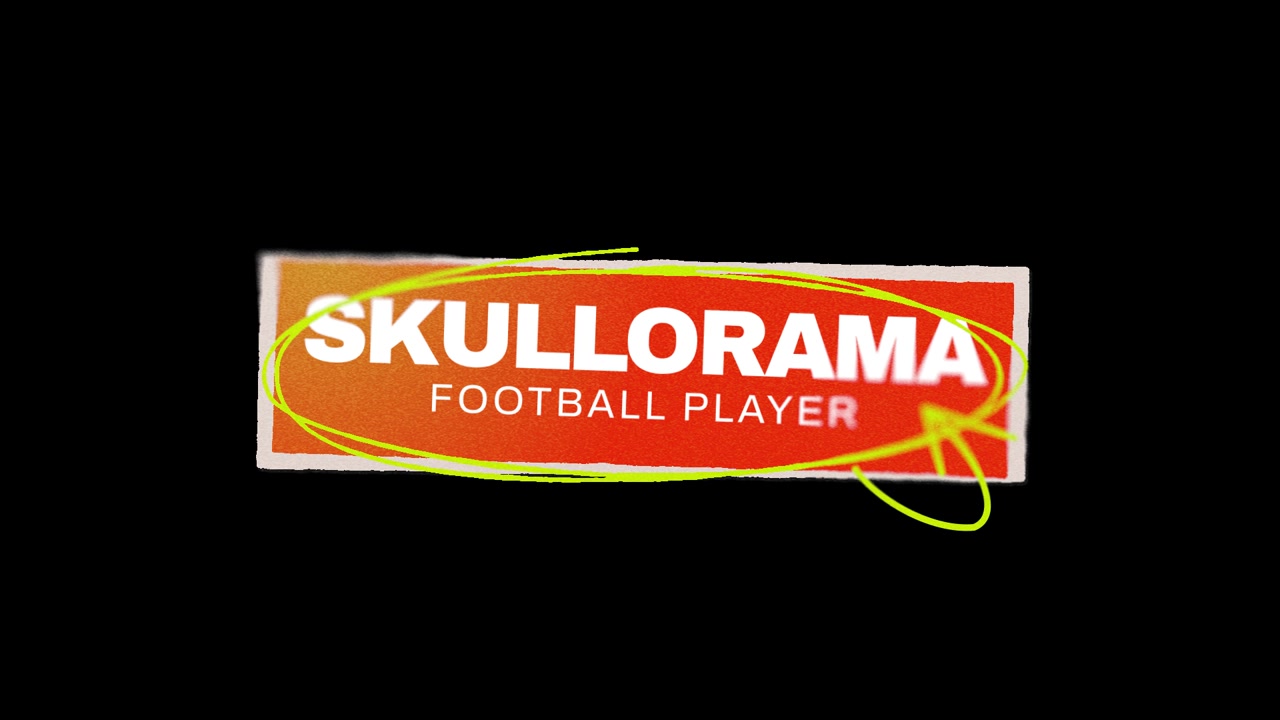 Revelação animada do logotipo 'Skullorama Jogador de Futebol'.