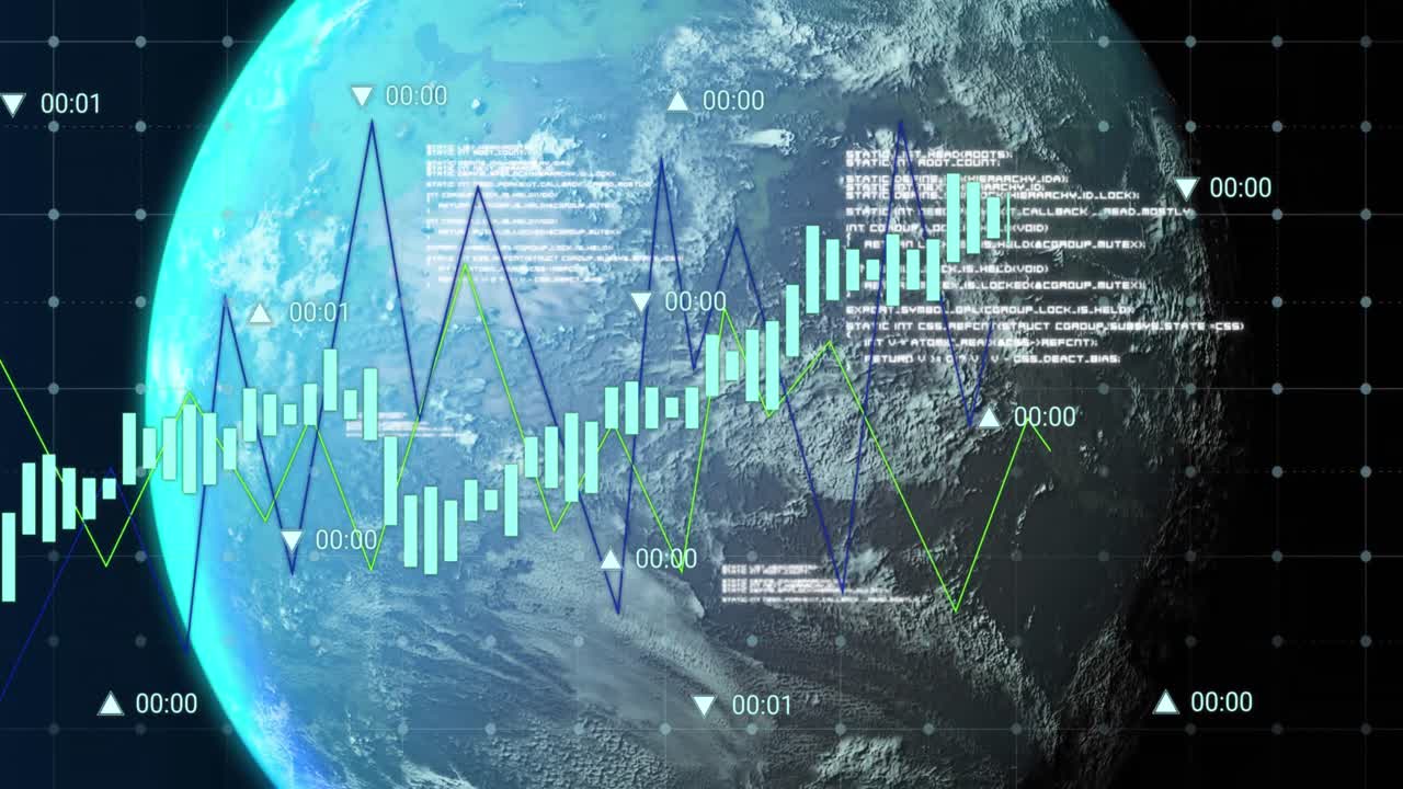 Animation of data processing over globe on black background