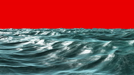 choppy blue ocean under red screen sky