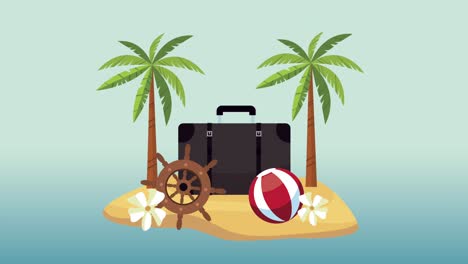 summer beach seascape scene with trees palms