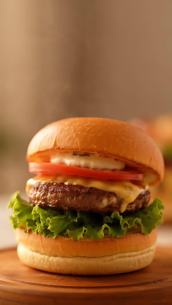 Hamburger Succoso Primo Piano Sfondo Bokeh 4K