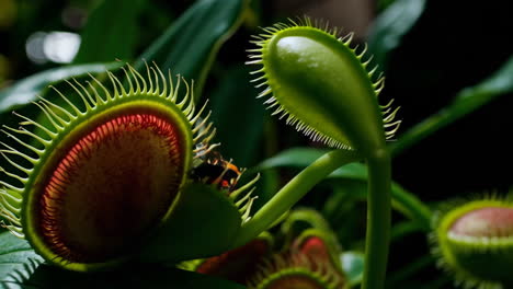 a venus flytrap with an insect approaching