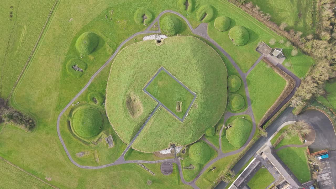 Bird's Eye View Of Knowth - Knowth Passage Tomb In Daytime In County Meath, Ireland. - aerial shot