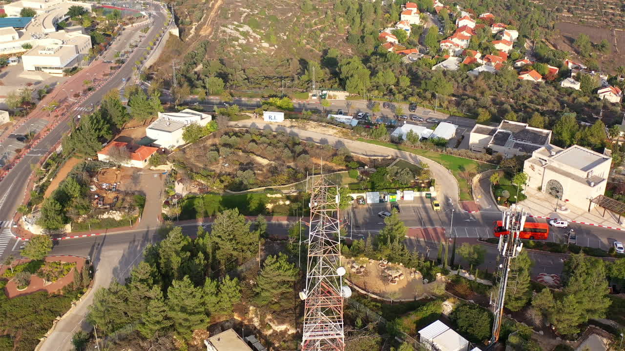 Aerial footage Close to Radio Antenna, Top Down view