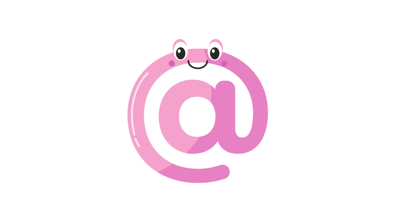 Sød animeret "snabel-a" figur, der blinker og smiler