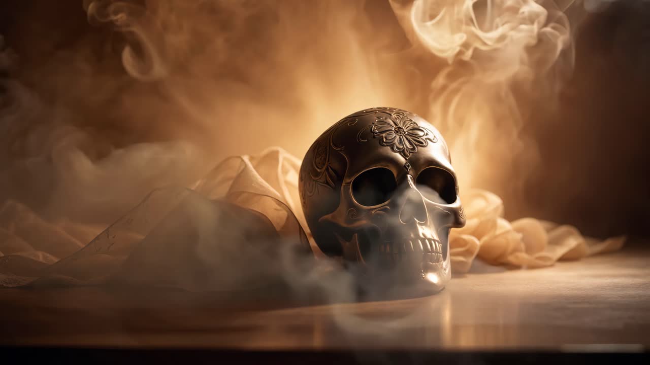 연기에 장식된 설탕 두개골