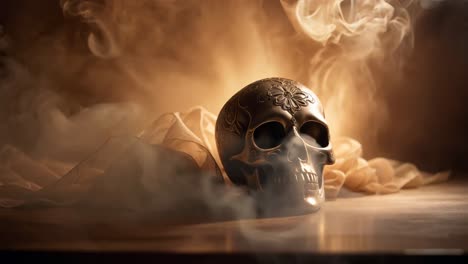 cráneo de azúcar adornado en humo