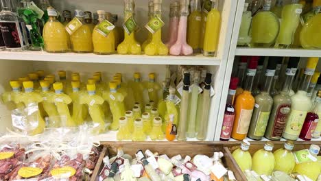 assorted drinks displayed in a european store