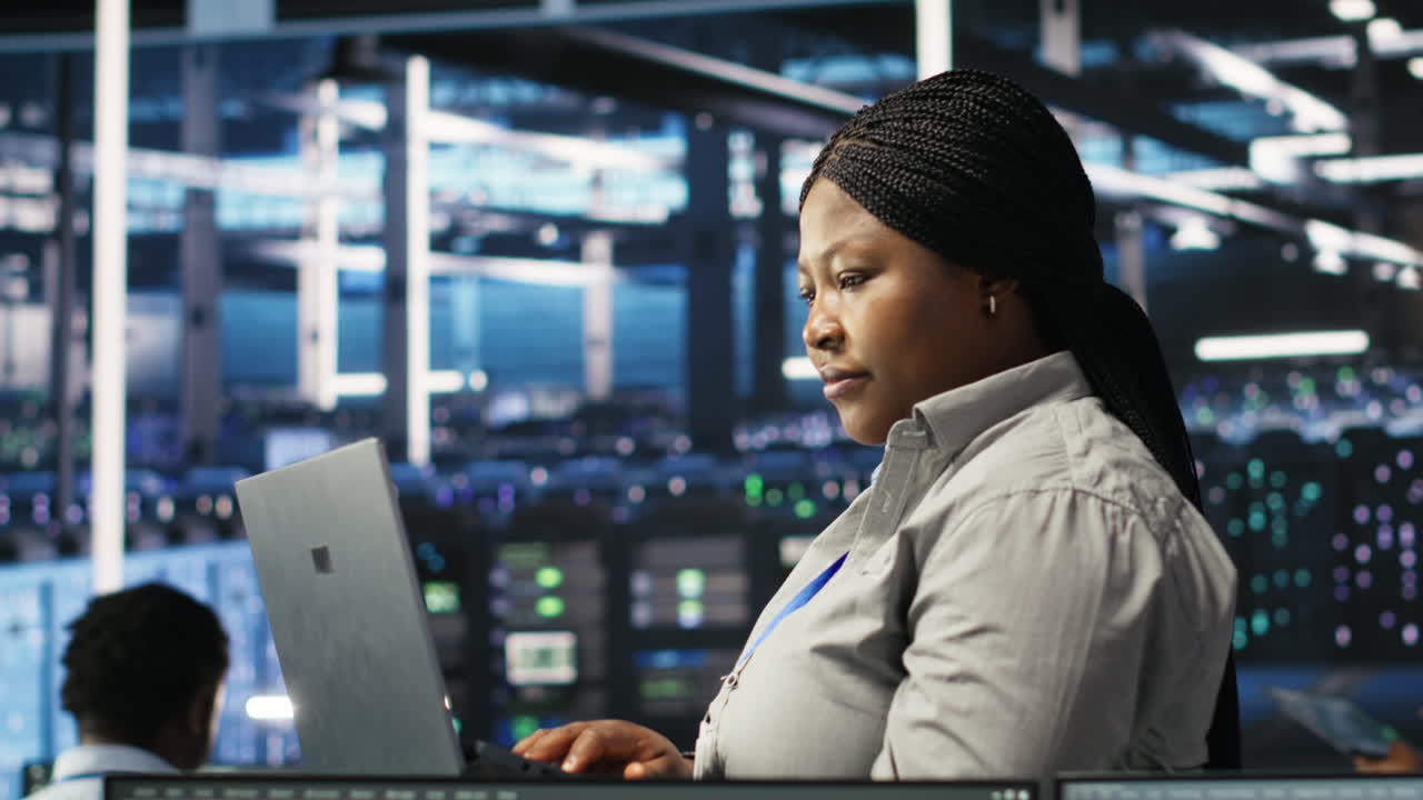 Portrait of joyous server hub technician using AI visualization insights