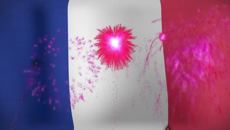 Animation-Von-Feuerwerk-über-Der-Flagge-Frankreichs
