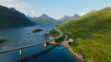 austerstraumen bridge carrying the e10 highway between islands in lofoten, norway