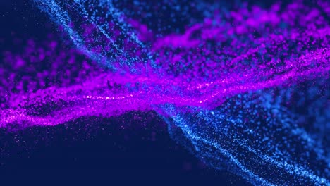 animation of 3d neon blue, purple abstract particle waves moving on computer graphic background