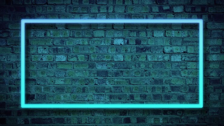 Neonrahmen blinkt vor einem Ziegelwandhintergrund, dunkle Animationsvorlage.