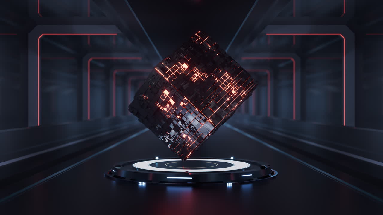 cubo de circuito con fondo tecnológico, renderización 3d.