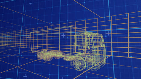 animation of 3d car drawing driving over grid