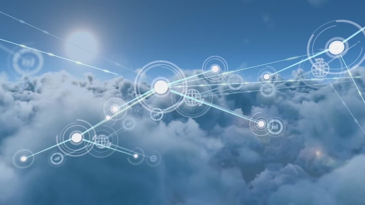 Digital video concept highlights global connections and cloudy network interfaces