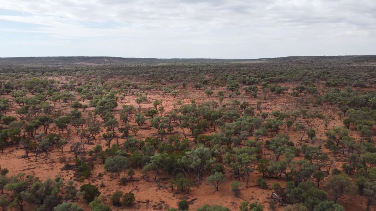 avión no tripulado volando sobre un paisaje accidentado en el interior de australia