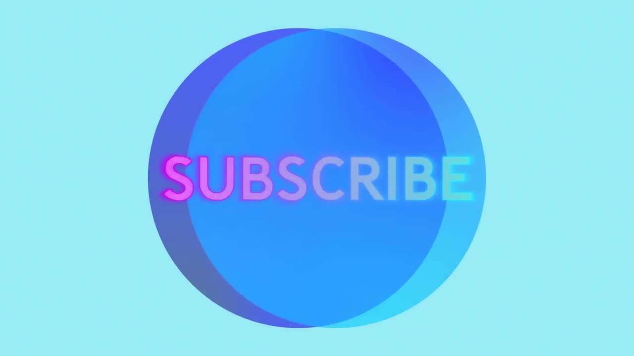 Animation of subscribe text in circles against blue background