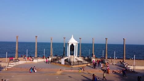 arial view of mahatma gandhi statue and rock beach of pondicherry