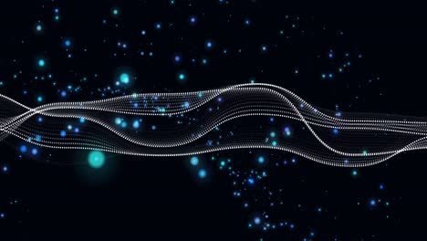 Animation-of-blue-spots-and-trails-on-black-background