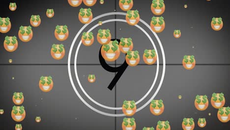 Animation-Von-Emoji-Symbolen-über-Countdown-Auf-Schwarzem-Hintergrund