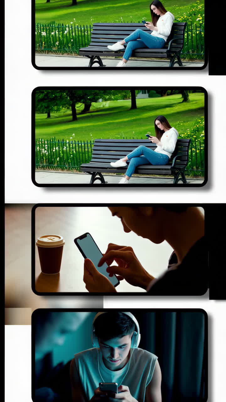 personas que usan teléfonos inteligentes en varios lugares