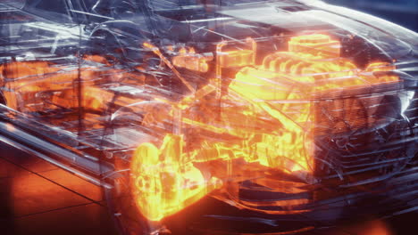 transparent car revealing intricate internal components and design features