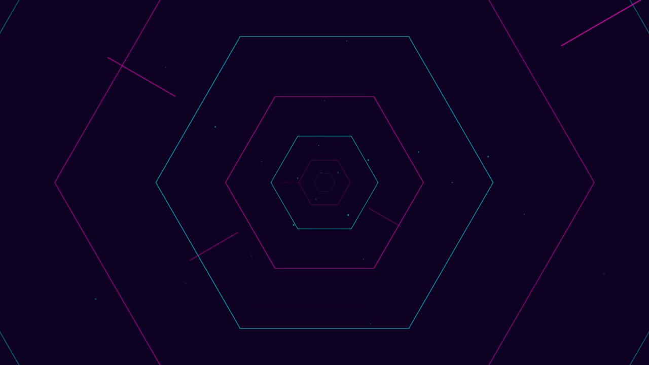 Abstract Tunnel of Glowing Neon Hexagons