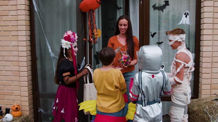 People celebrating Halloween