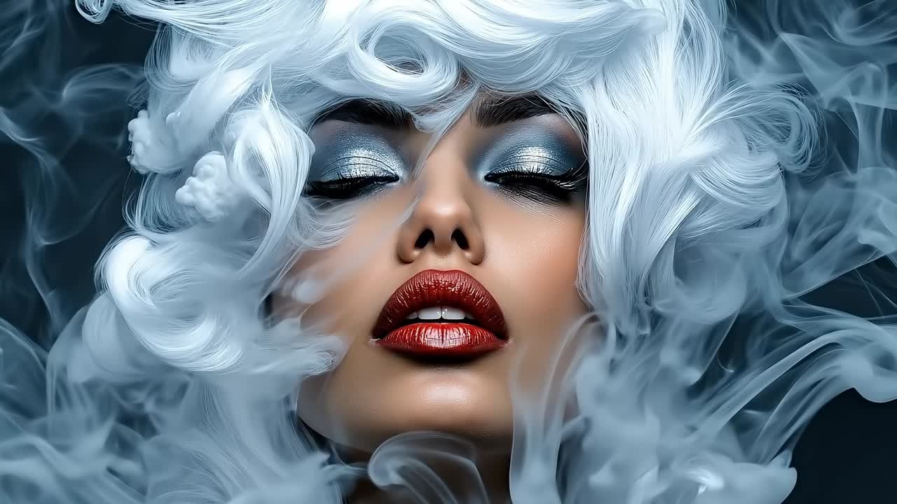 A woman with white hair and smoke coming out of her face