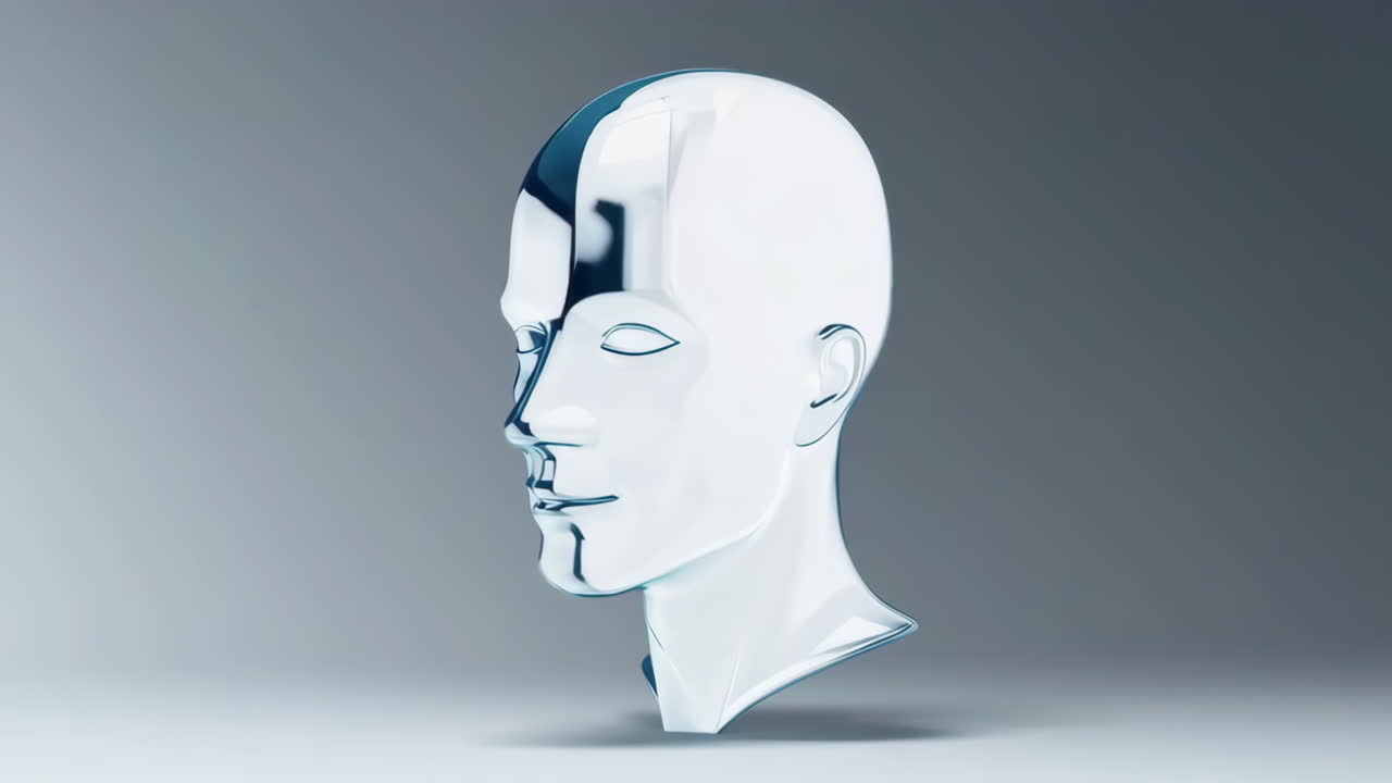 Abstract Blue Glossy Human Head Sculpture - Multiple Views